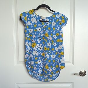 LOFT Blue Floral Blouse Like New